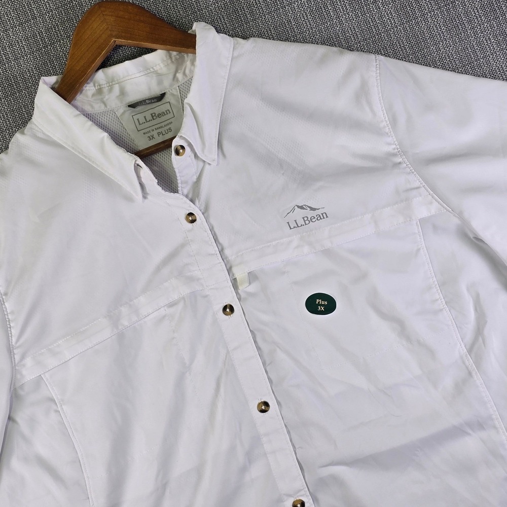 L.L.Bean Shirt Womens 3X Plus UPF 50 Sun Protection White Button-Up Outdoors NEW